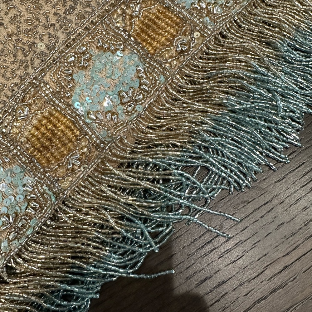 Rare hard to find Sherri Hill 54140 Gold Aqua Beaded Backless
Prom Evening Gown - Picture 11 of 16